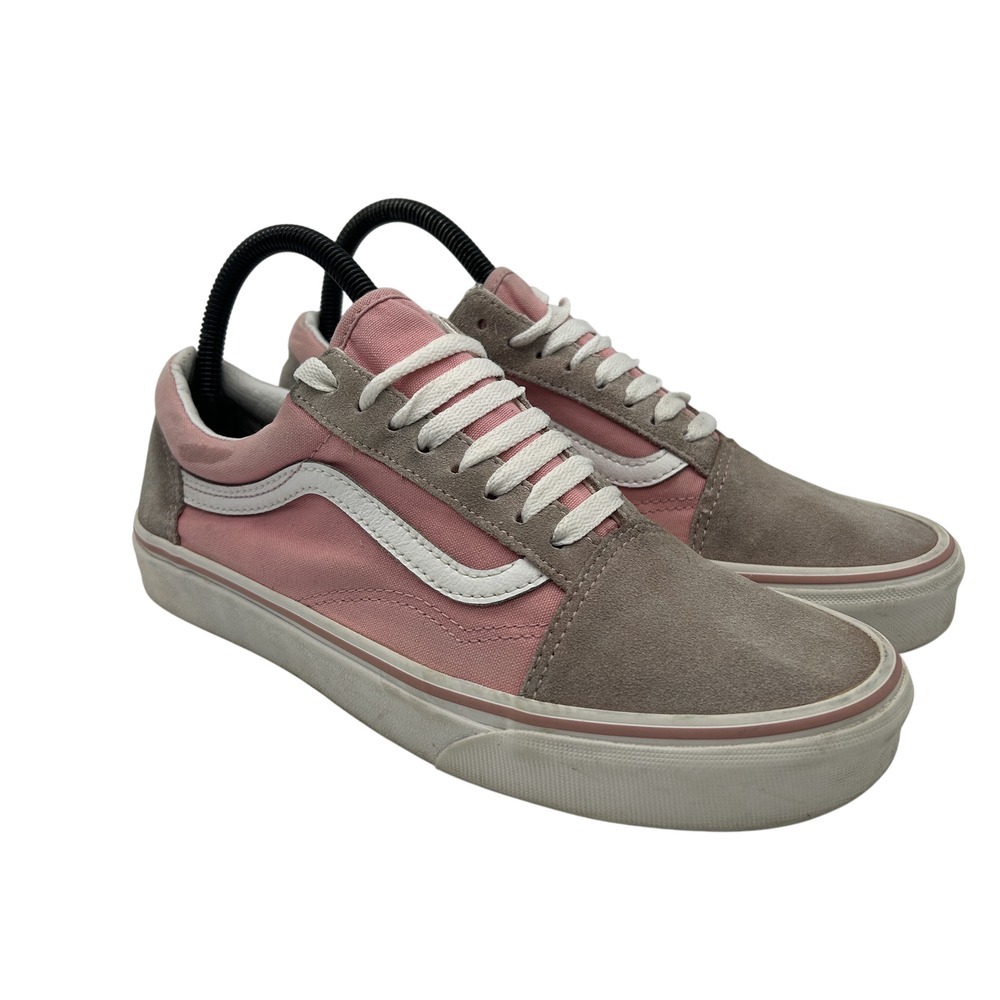 Vans Old Skool Shoes Womens Sz 9 Pink Gray Suede Canvas Low Top‎ Skate Sneakers